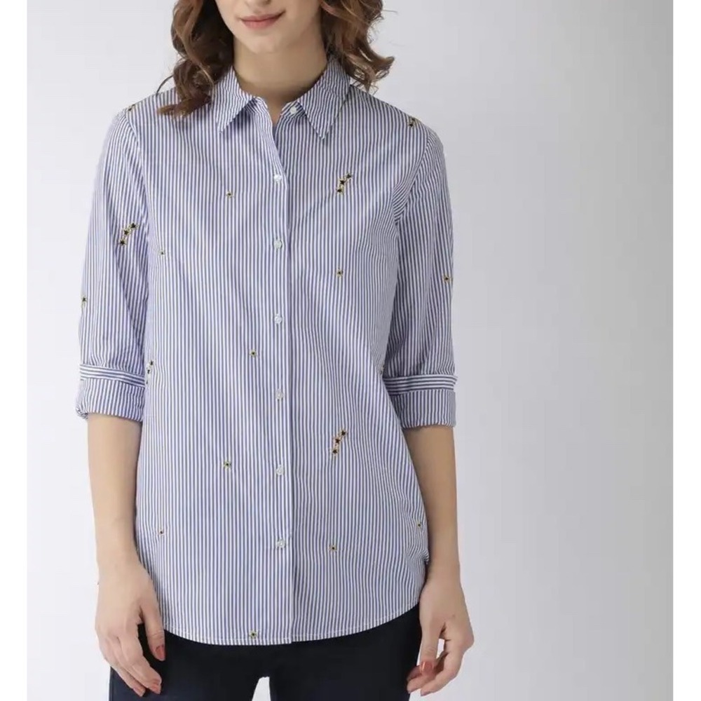 Scotch‎ & Soda Striped Star Embroidered Button Down Shirt Medium Blue Preppy
